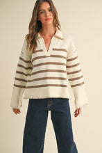 Mocha Stripe Collard Sweater with Stitch Bell Sleeve