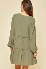 Women's Olive Mini Tiered Long Sleeve Dress