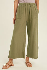 Olive Woven Pants with Slide Slit